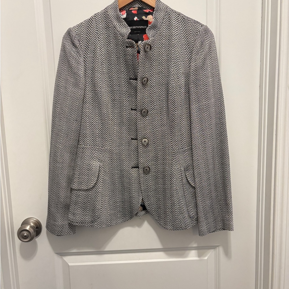 Emporio Armani Black and White Herringbone Blazer